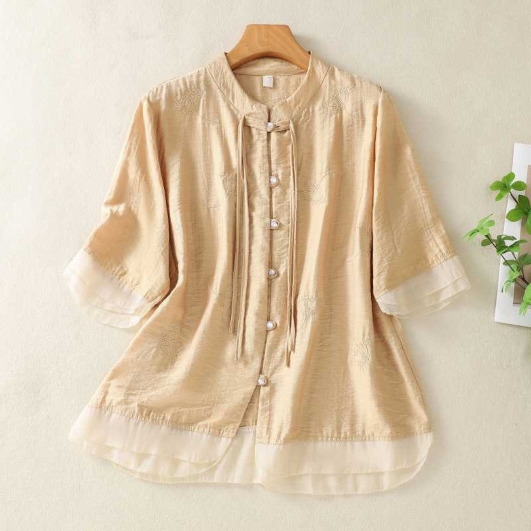 Laurienne™ | Blouse Boutonnée à Col Mao