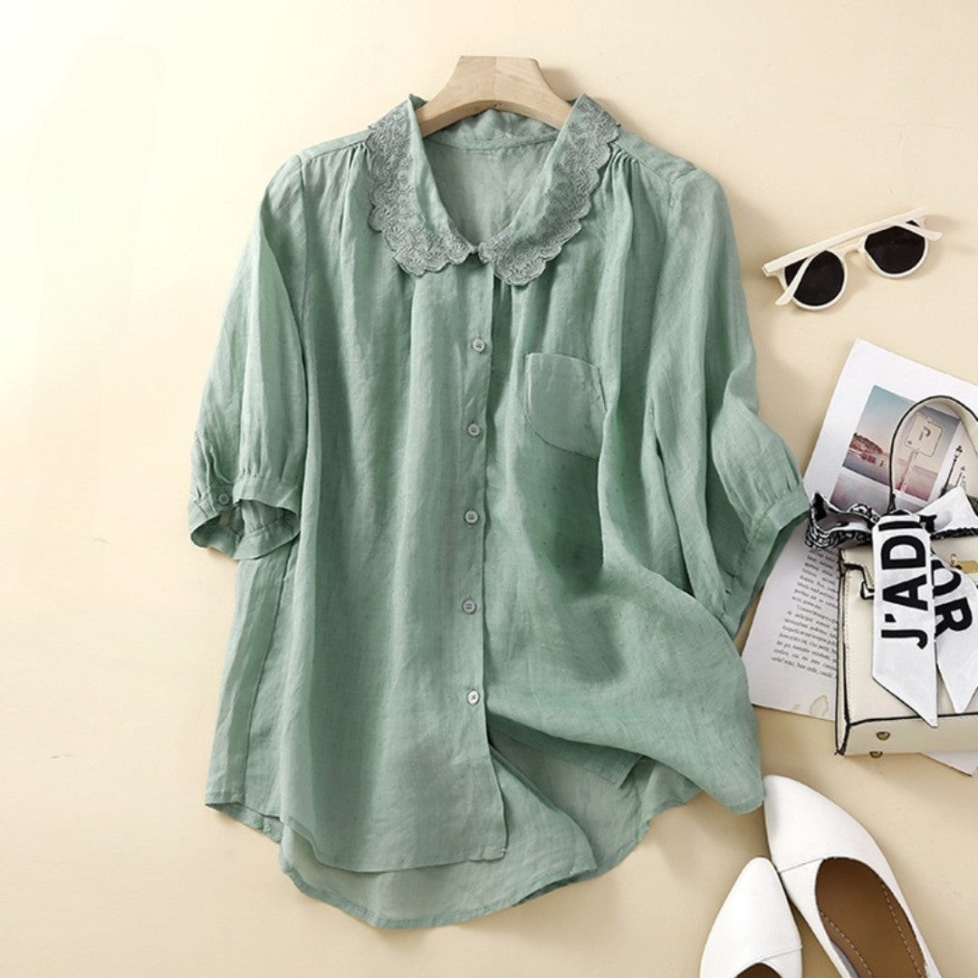 Laurienne™ | Blouse Boutonnée à Col Dentelle