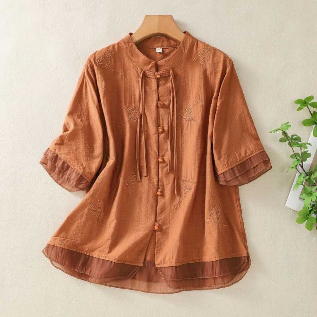 Laurienne™ | Blouse Boutonnée à Col Mao