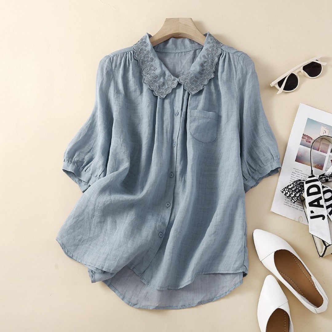 Laurienne™ | Blouse Boutonnée à Col Dentelle