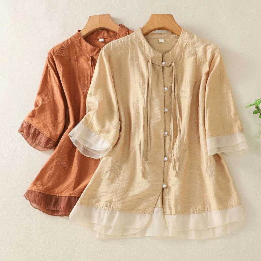 Laurienne™ | Blouse Boutonnée à Col Mao