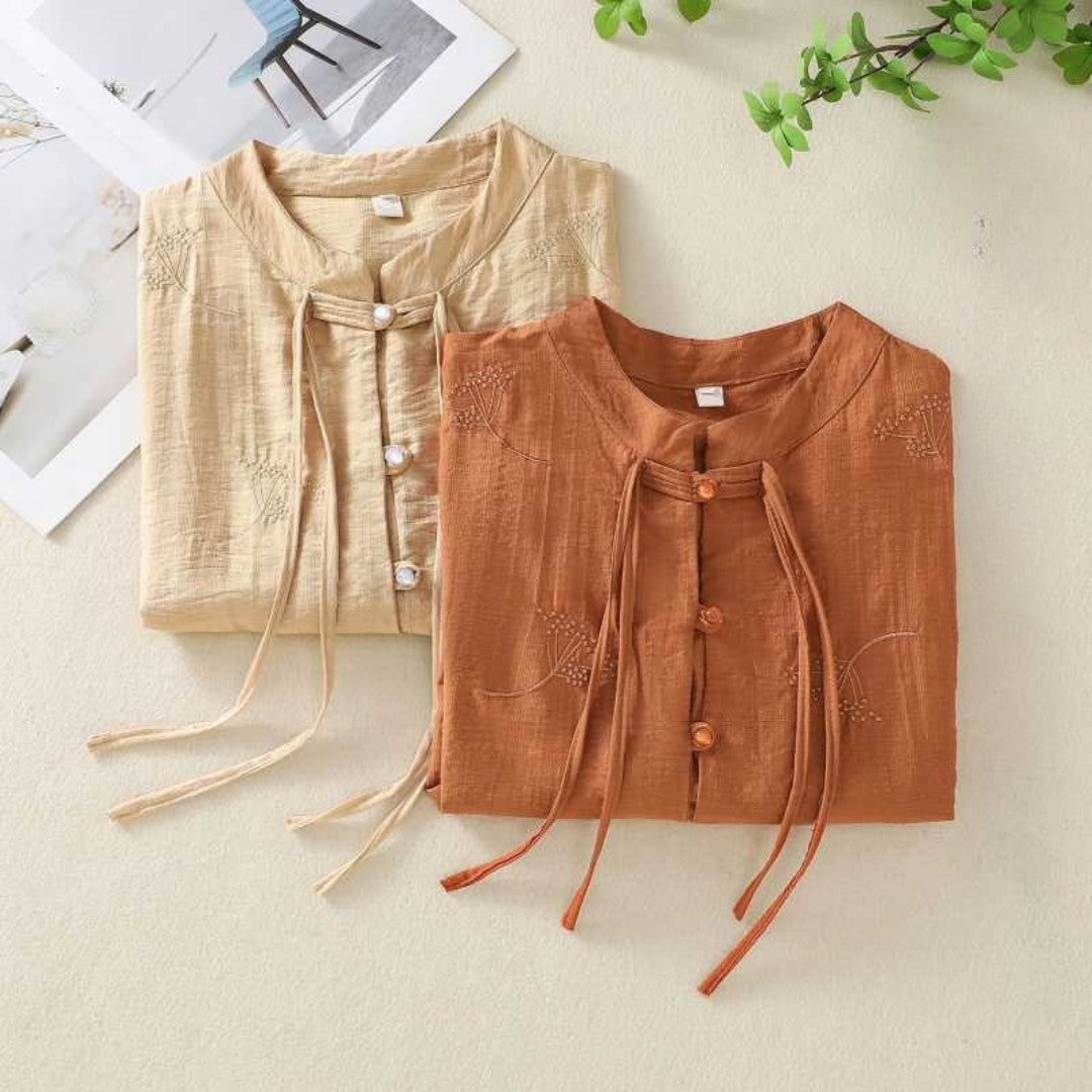 Laurienne™ | Blouse Boutonnée à Col Mao