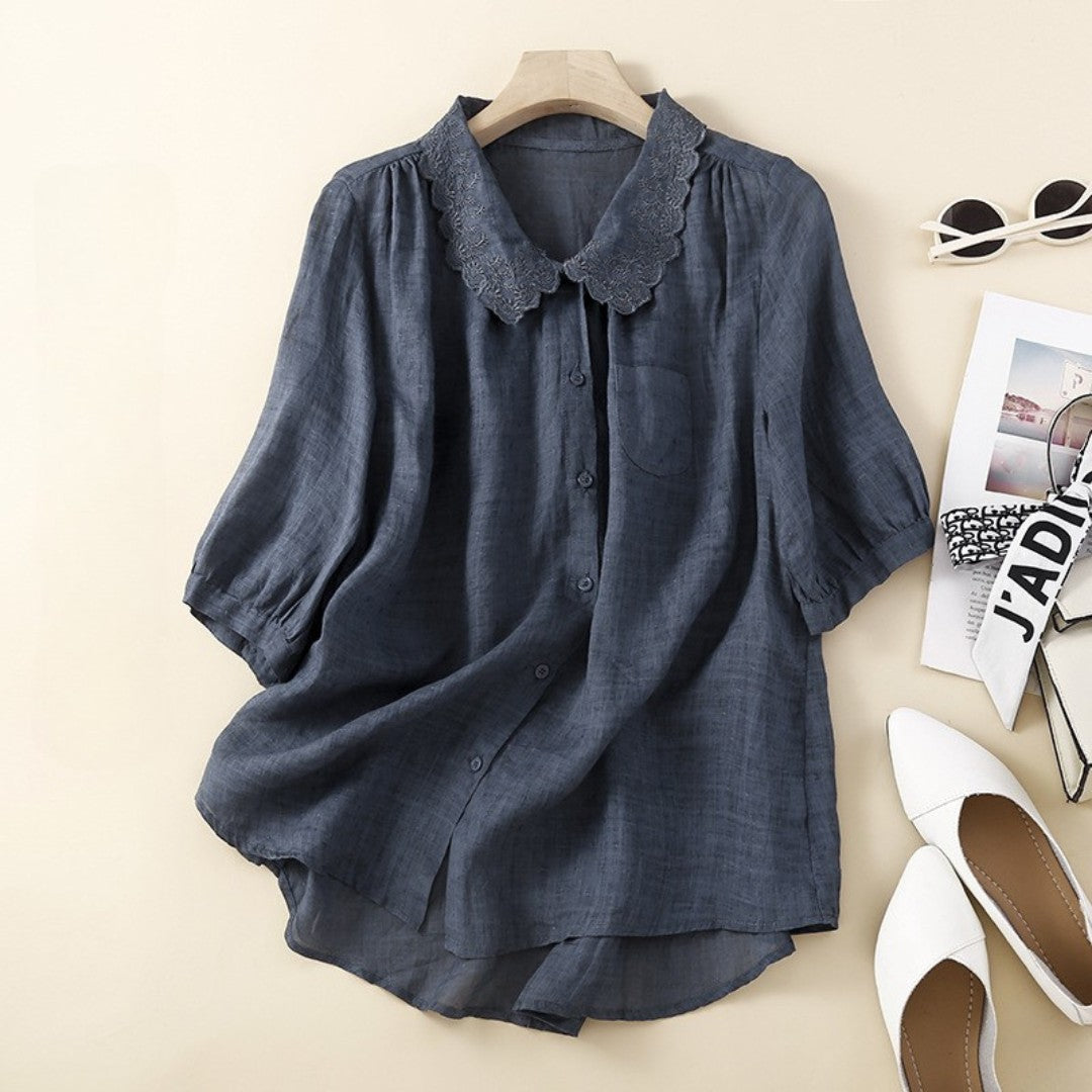 Laurienne™ | Blouse Boutonnée à Col Dentelle
