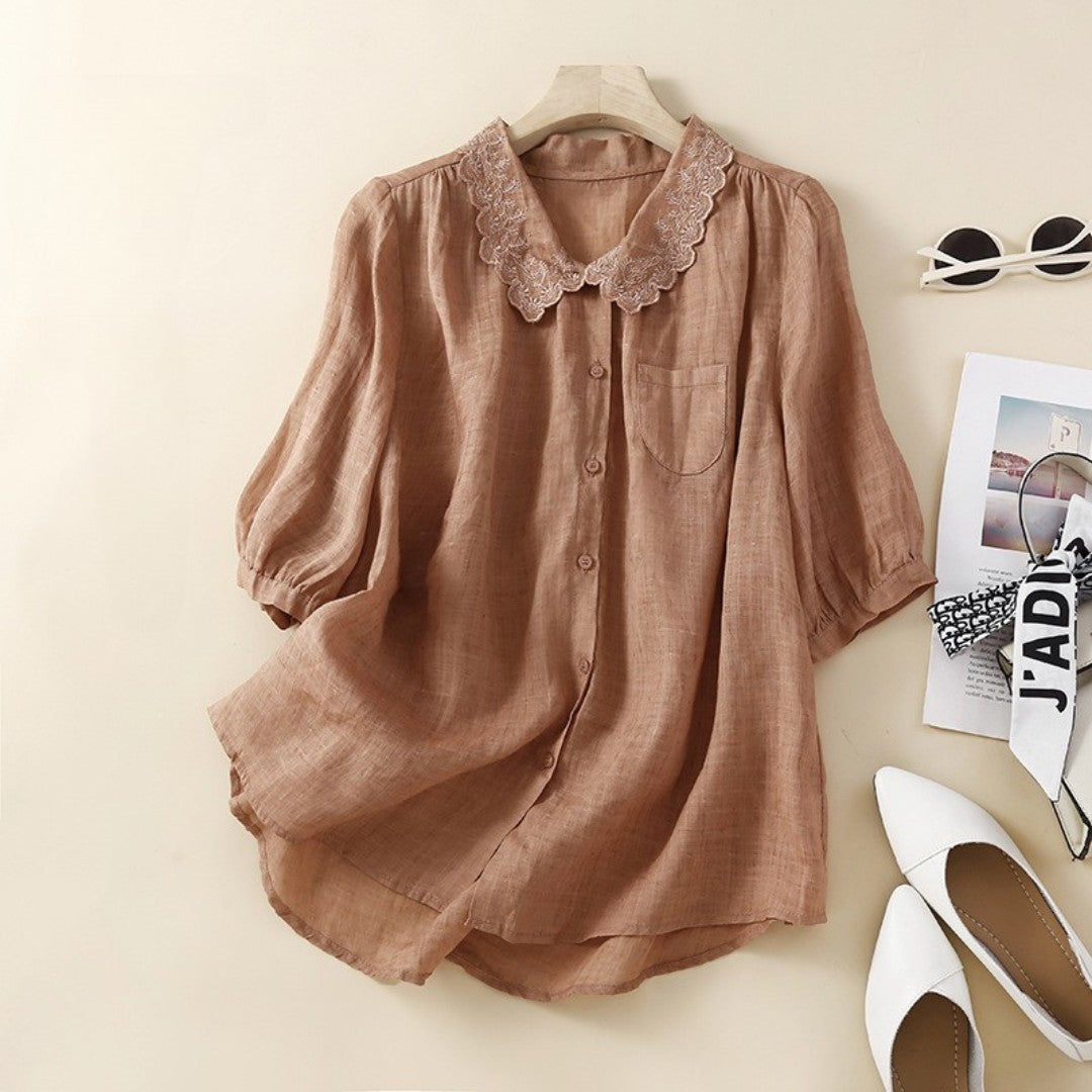 Laurienne™ | Blouse Boutonnée à Col Dentelle